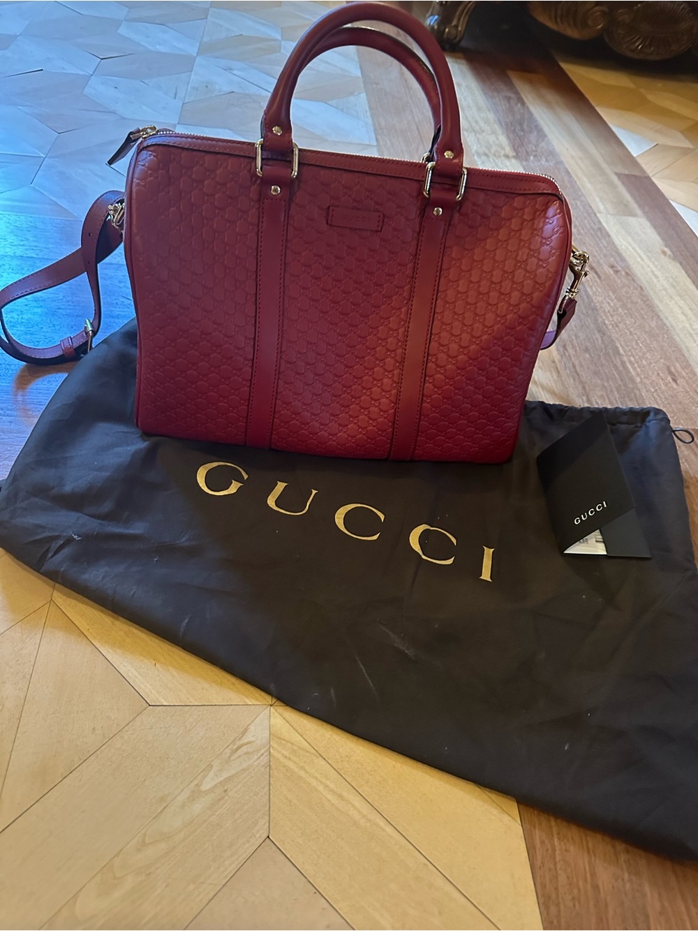 Gucci Burgundy Embossed Monogram Leather Satchel